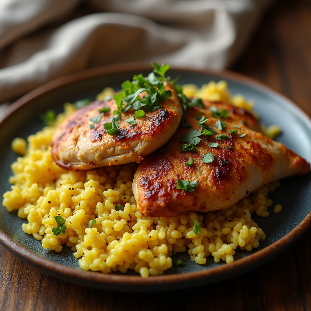Oven-roasted chicken shawarma (~6 lb boneless thighs) + sauteed morels over saffron rice — 3 dinners