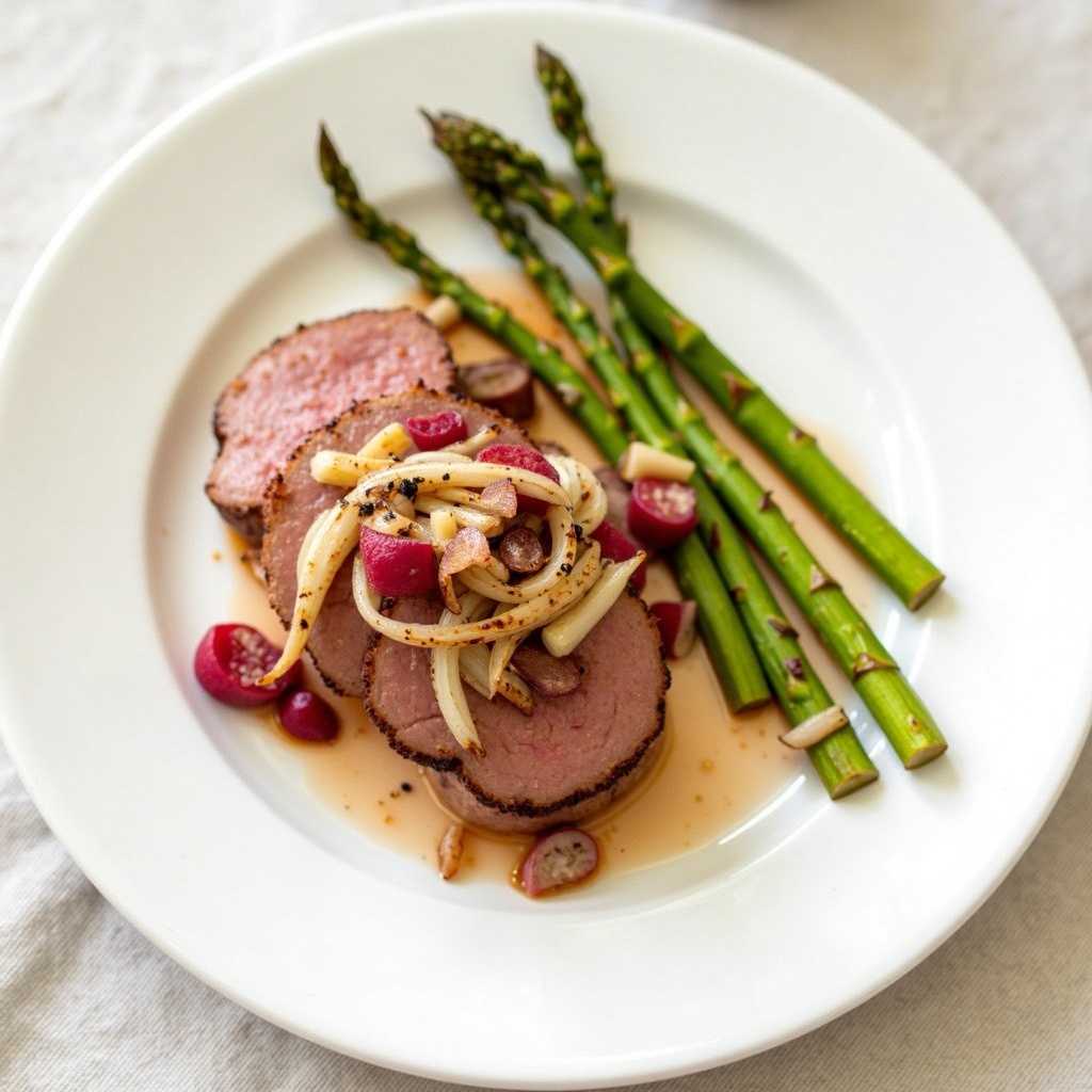 Rhubarb-glazed pork tenderloin (Zakarian, from archive) + grilled asparagus + new potatoes, 2 dinners